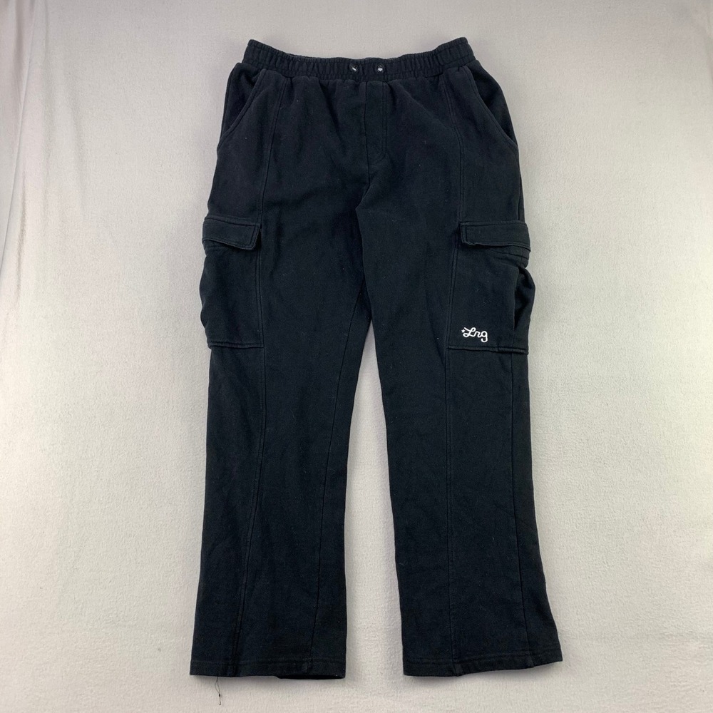 LRG Lifted Research Group Cargo Sweatpants Men Large Black Streetwear Fleece